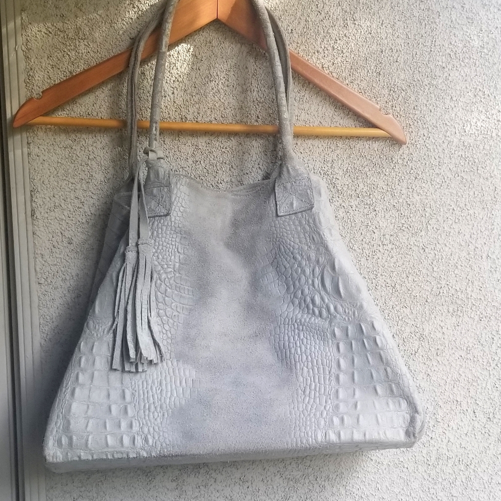 Genuine Suede Croc Embossed Handbag